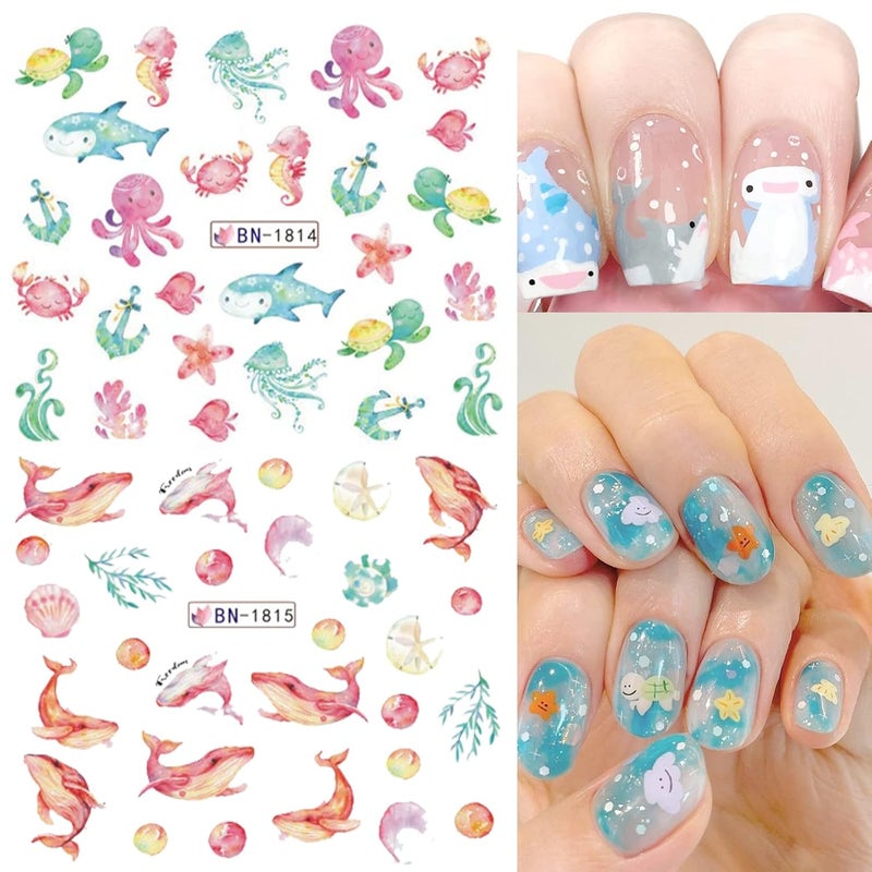 winthrop 36 Sheets Summer Nail Art Stickers, Ocean Anchor Water Transfer Nail Decals, Shark Seashell Sea Turtle Design DIY Manicure Decorations for Girls Women - Image 5